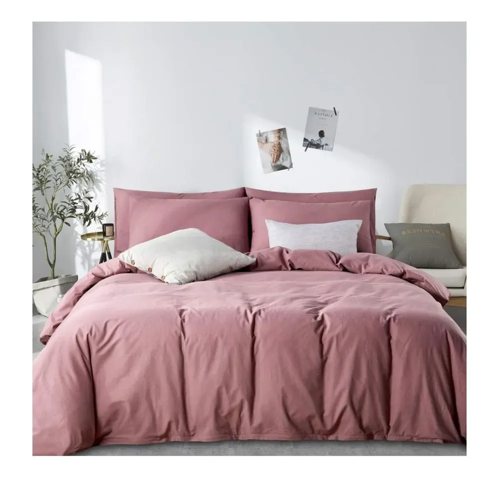 Queen Burgundy 100% Washed Cotton 3 Piece Luxury Duvet Cover Set